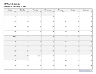 12 Week Calendar