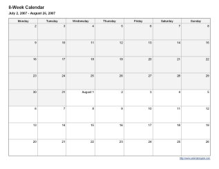 8 Week Calendar