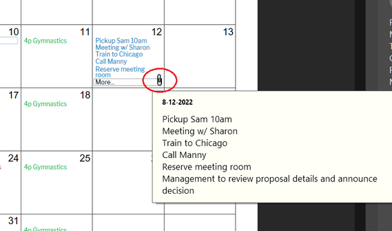 Screenshot of Classic Monthly printable calendar with annotations in Adobe Reader