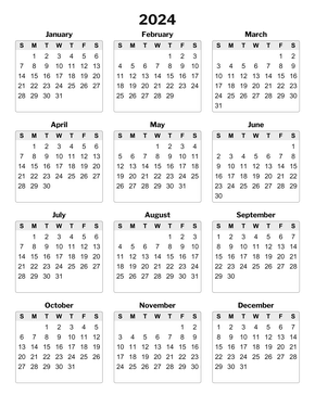 Full-Page Yearly Printable Calendar
