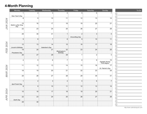 Create 4-Month, 5-Month, and 6-Month Calendars