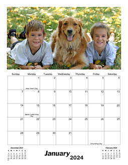 Screenshot of monthly calendar with a photo