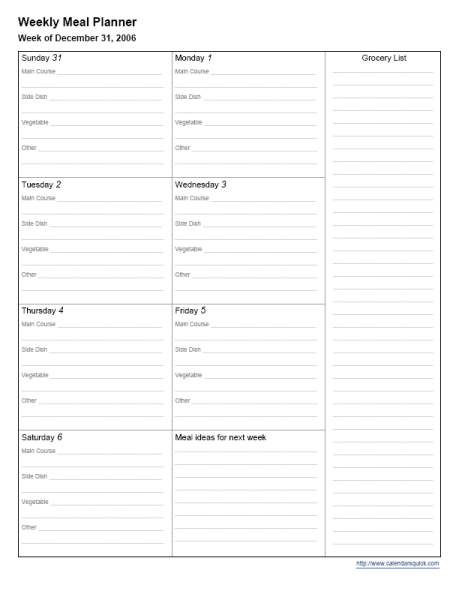 weekly meal planner templates free