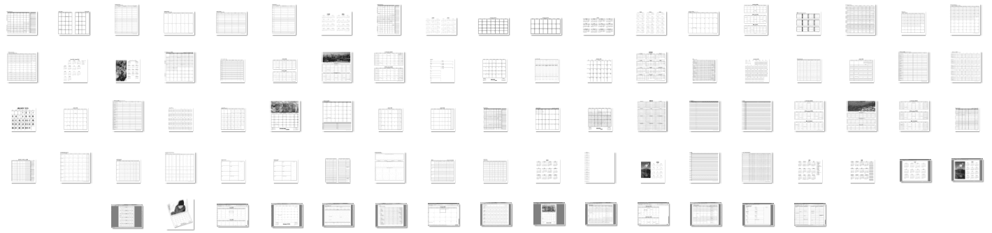 Tiny thumbnail overview of PDF calendar template library