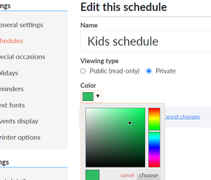 Screenshot of edit schedule form