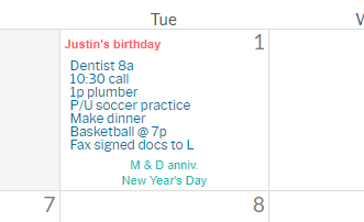 Screenshot of day in schedule with many events