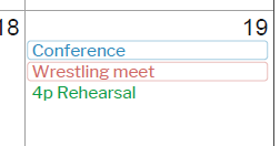 Printable calendar with events shown from three different schedules