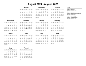 13-Month Academic Printable Calendar
