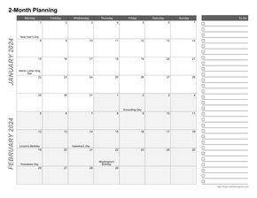 2-Month Calendar Template with To Do