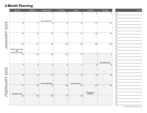 2-Month Calendar Template with To Do