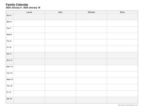 2-Week Family Calendar