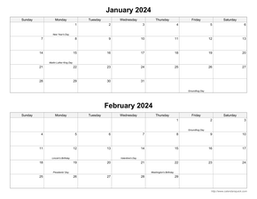 Bi-Monthly Printable Calendar