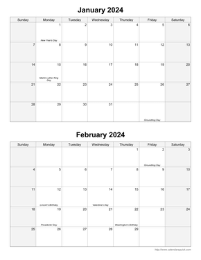 Bi-Monthly Calendar w/ Shaded Weekends