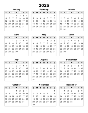 Full-Page Yearly Printable Calendar