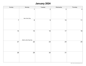 Monthly 5-Day Printable Calendar