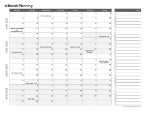 Create 4-Month, 5-Month, and 6-Month Calendars