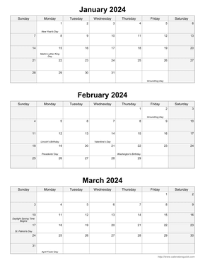 Quarterly Calendar w/ Shaded Weekends