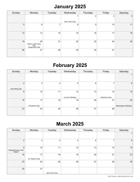 Quarterly Calendar w/ Shaded Weekends