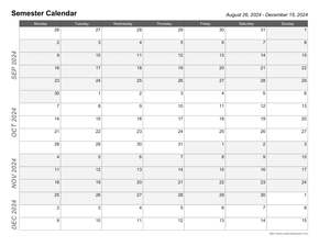 Semester Printable Calendar