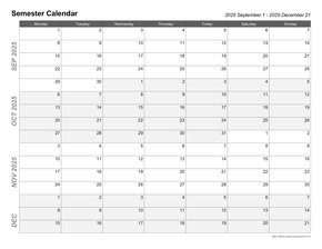 Semester Printable Calendar