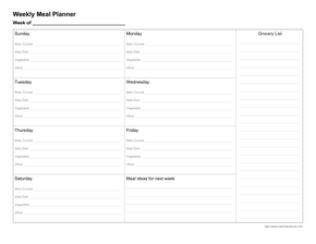 Weekly Meal Planner Form