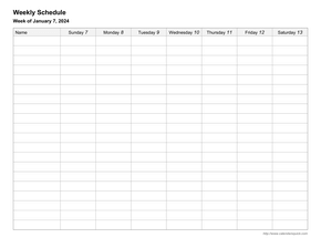 Weekly Shift Schedule Calendar