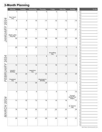 Image of three month planning calendar