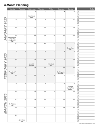 Image of three month planning calendar