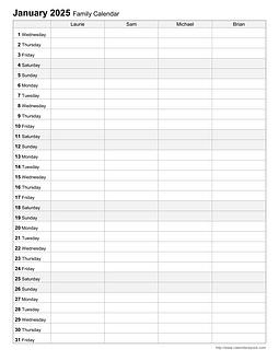 Printable Household Calendars - CalendarsQuick