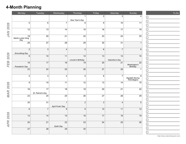 Printable Multi Month Calendar CalendarsQuick