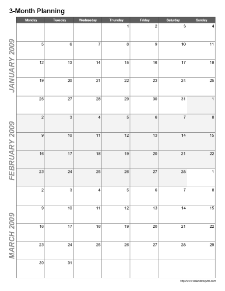 Printable 3-Month Calendar - CalendarsQuick